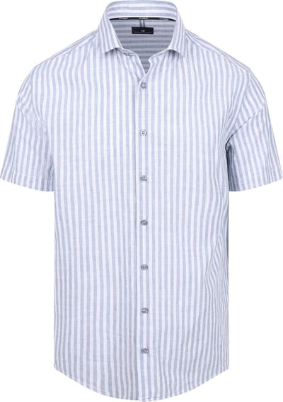 State of Art Short Sleeve Shirt Stripe Blauw - Maat M - Heren - Overhemden Casual