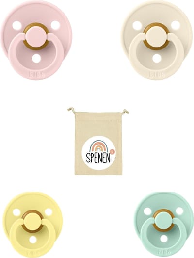 Bibs fopspeen 0-6 maand set 4 stuks Blossom,Sunshine,Ivory en Nordic Mint maat 1