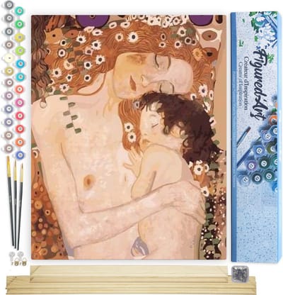 Figured'Art Schilderen op Nummer Volwassenen canvas Moeder en kind - Handwerk acrylverf Kit DIY Compleet - 40x50cm met DIY houten lijst