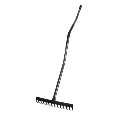 KADAX Tuinhark van metaal, tuingereedschap met metalen kop, gazonhark voor tuin, platte hark voor gazon, hark om te harken, bladbreker met steel (zwart-grijs, 14 tanden)