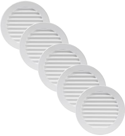 Witte soffit ventilatiedeksel voor ronde ventilatieopening - grillafdekking met insectenscherm voor badkamer, keuken en thuiskantoor - 5 stuks