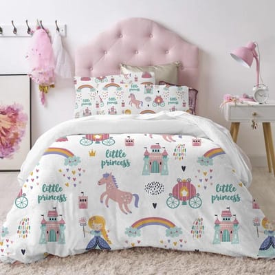 Parure de lit princesse pour enfants, jolie parure de lit 150 x 200 cm, housse de couette et taie d'oreiller, motif château, pour lit simple, 200 x 200 cm. 135x200cm 2pcs