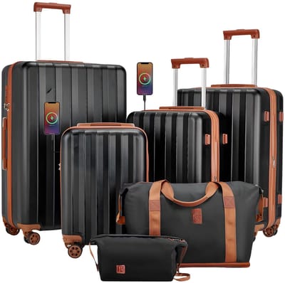 Handbagage kofferset – Voor reizen / vakantie / zakenreizen – uitbreidbaar met reistas, bekerhouder, TSA-slot en 360° spinnerwielen – lichtgewicht, duurzaam, zwart (51 cm)