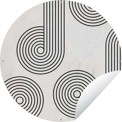Tuincirkel Abstract - Lijnen - Zwart - Grijs - 60x60 cm - Ronde Tuinposter - Buiten