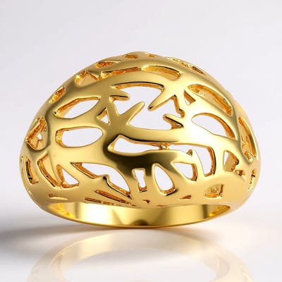 Cavill - Elegante Zilveren Ring - 925 Sterlingzilver - Licht Verguld - Filigraan Bladmotief - Verfijnde Damesring - Brede Comfortabele Sieraad