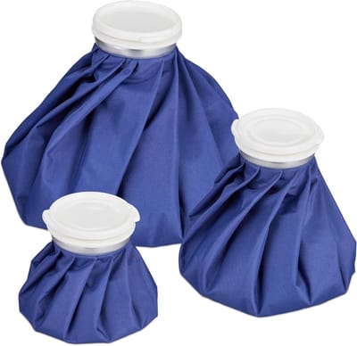 Ice Bag set van 3 warme koudekompressen, lekdicht, herbruikbaar, elastisch, warmwater, koude kompressen, kan, blauw