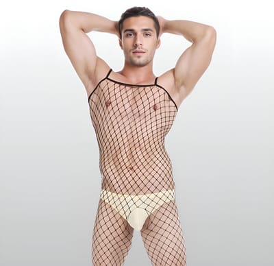 Heren Visnet Bodystocking - Open Kruis - Sexy Herenlingerie - One Size S-L (46-50) | LS140