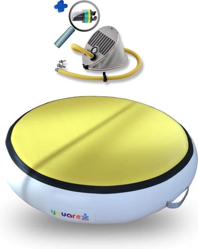 AirSpot - AirTrack Pro 100cm dia 20cm hoog | Turnmat gymnastiek - Carbon air spot rond | YouAreAir ronde spring mat met voetpomp