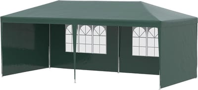 Tuinpaviljoen met Wand - Feesttent Partytent - Buitenfeesten Organiseren - Afneembare Wanden - 6 x 3 Meter - Groen