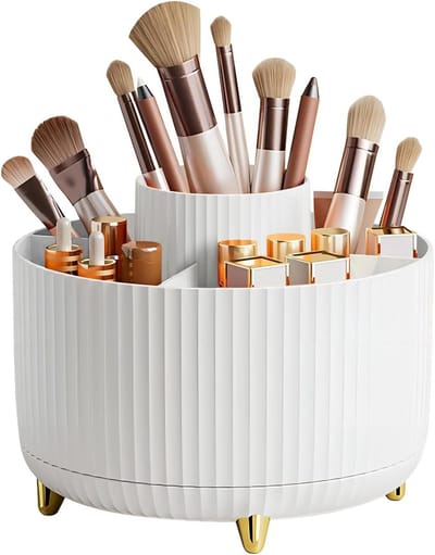 Grote Capaciteit Make-up Borstelhouder, 360° Draaibare Organizer, 5 Slots voor Make-up, Perfect voor Vanity Decor, Badkamer en Bureau Opberging