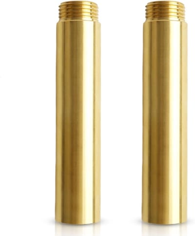 2 Stuks Messing Kraanverlenging 1/2" x 100mm, DN15 Draadverlenging voor Kranen en Hoekafsluiters, Duurzame Verbindingsstukken voor Waterleidingen
