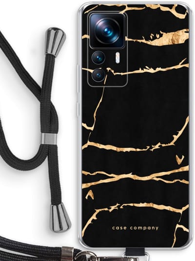 Case Company® - Hoesje met koord geschikt voor Xiaomi 12T hoesje met Koord - Gouden marmer - Telefoonhoesje met Zwart Koord - Bescherming aan alle Kanten en Over de Schermrand
