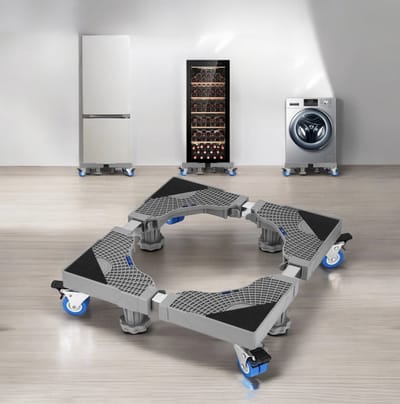 Wasmachine-onderstel met 4 voeten + 4 wielen voor wasmachine, koelkast en droger, verstelbare wasmachinebasis met antislip schokabsorberende functie, (instelbaar: 41-66 cm)