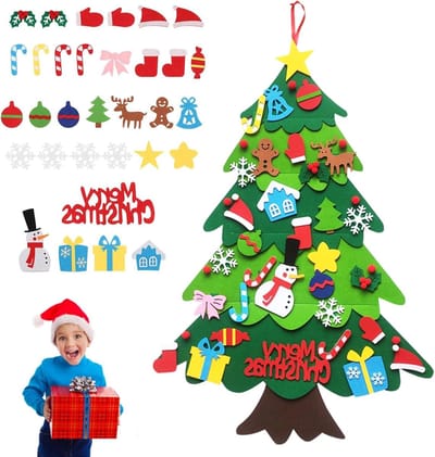 SnelShoppen - Vilt Kerstboom voor Kinderen, DIY Verwijderbare Kerstboom, Decoraties, Kerstboom van Vilt, Hangend voor Kerstcadeaus, Feesten, Wanddecor
