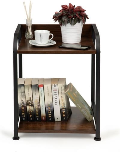 Modern home loft stijl nachtkastje met 2 niveaus - Gepoedercoat metaal - 44 x 37 x 40,5 cm - Bruin