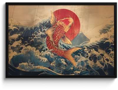 Poster in lijst - Fotolijst 90x60 cm - Posters - Koi - Zee - Golven - Zon - Posterlijst zwart - Decoratie - Wanddecoratie woonkamer - Muurdecoratie slaapkamer