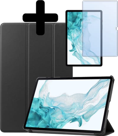 Hoes - Geschikt voor Samsung Galaxy Tab S10 Plus - Met Screenprotector - Trifold Bookcase - Hard Cover Case - Met Uitsparing Geschikt voor S Pen - Hardcover Book - Tablet Hoesje - Zwart