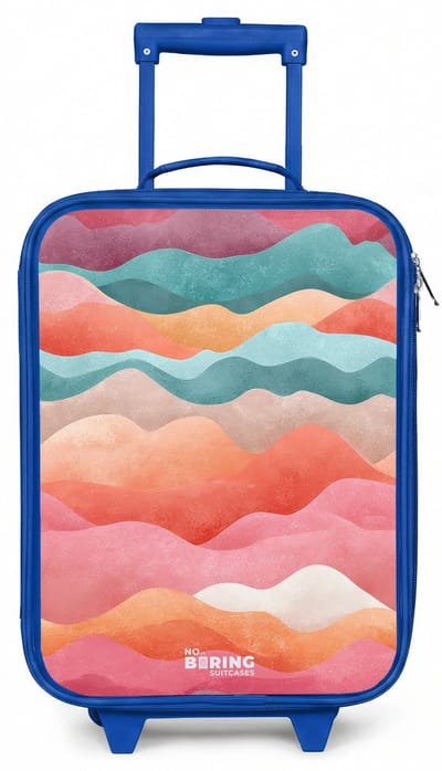 NoBoringSuitcases.com® - Kinderkoffer blauw - Kindertrolley jongen - Abstracte golven - Koffer kind lichtgewicht - Reiskoffer trolley voor kinderen - Koffertje met lichtgevende wieltjes - Rolkoffer