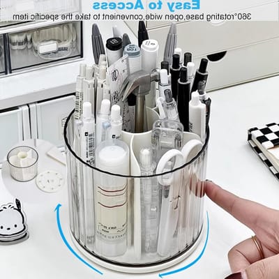 360° Draaibare Pennenhouder, Transparante Bureau Organizer, Makeup Borstelhouder met 6 Slots voor Kantoor, Thuis en School, Perfecte Opbergoplossing voor Stationery
