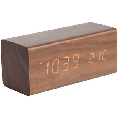 Karlsson Wekker Block - Donker Hout - 16x7,2x7cm - Scandinavisch - Wekker voor slaapkamer - Wekkers
