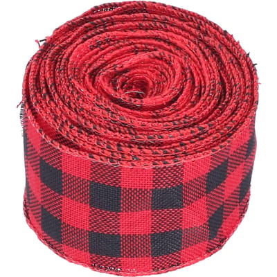 5m Kerst Lint met Draad Decoratief Ruitjeslint voor Thuis DIY Cadeauverpakking Knutselen(Zwart rood )