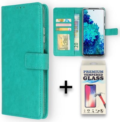 Casemania Hoesje Geschikt voor Sony Xperia 1 iii (3) Turquoise & Glazen Screenprotector - Portemonnee Book Case - Kaarthouder & Magneetlipje