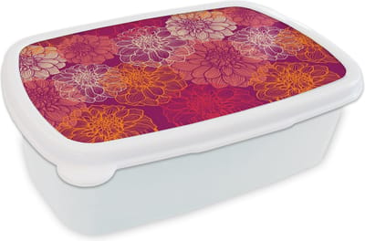 Broodtrommel Wit - Lunchbox - Brooddoos - Bloemen - Regenboog - Dahlia - Patronen - 18x12x6 cm - Volwassenen