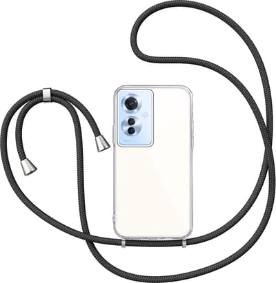 Hoesje met Koord geschikt voor Oppo Reno 11F - Back Cover Siliconen Case Transparant Hoes Zwart