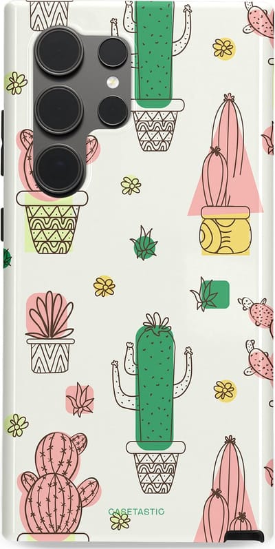 Casetastic Hoesje Geschikt voor Samsung S24 Ultra - Stijlvolle Beschermende Duo-layer Case - Vrolijke cactus