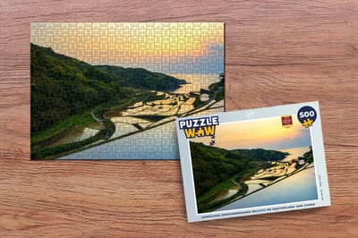 Puzzel Geweldige zonsondergang belicht de rijstvelden van China - Legpuzzel - Puzzel 500 stukjes