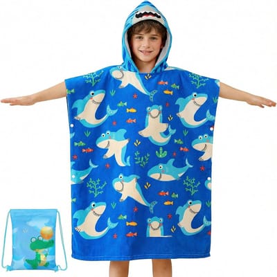 Hooded Badponcho voor Meisjes van Zacht Microfiber in Roze met Eenhoorn Motief, Absorberende Badhanddoek voor Zwembad en Strand, 75x180cm, Geschikt voor Kinderen van 6-15 Jaar