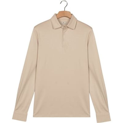 Thomas Maine Polo Soft Solid Color Liquid Cotton Long Sleeve Zand / male