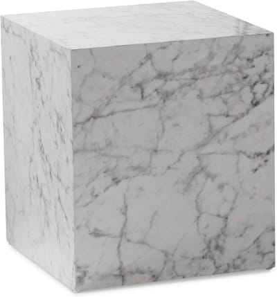 Salontafel Monobloc - Bijzettafel Kubus - Woonkamer Inrichten - Hoogglans Marmerlook - 40 x 40 x 45 cm - Wit