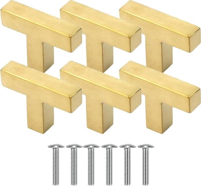 20 Stuks RVS Meubelhandgrepen T-Deurknoppen Gouden Vierkante Knoppen met Schroeven voor Laden, Kasten en Dressoirs
