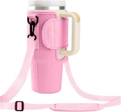 Draagtas voor Waterflessen met Verstelbare Schouderband, Ideaal voor Wandelen en Kamperen, Geschikt voor 40 oz Flessen (Roze)