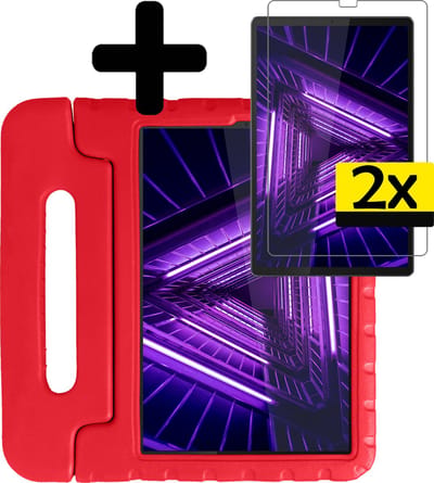 Hoes - Geschikt voor Lenovo Tab M10 FHD Plus (2e / 2nd Generatie) - Met 2x Screenprotector - Kinderhoes Shockproof Bumper - Kidsproof Case - Tablet Hoesje - Kinder Cover - Rood