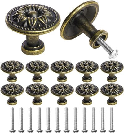 12 stuks vintage kastknoppen, retro bronzen ladeknoppen, kastknop met schroeven voor lade, keuken, badkamer, kledingkast, dressoir, diameter 30 mm