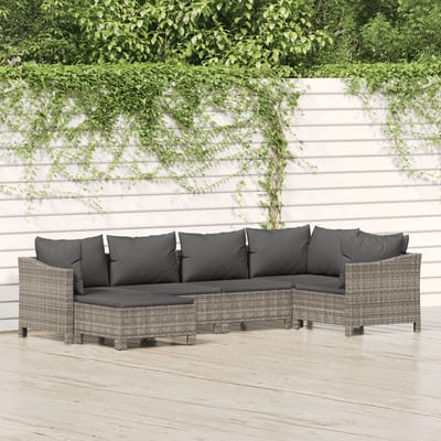 vidaXL - 6-delige - Loungeset - met - kussens - poly - rattan - grijs