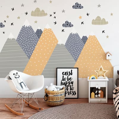 Muurstickers voor kinderkamers - Decoratie voor babykamers - Gigantische muursticker voor kinderen, Scandinavische bergen, JIKA - 50x75cm