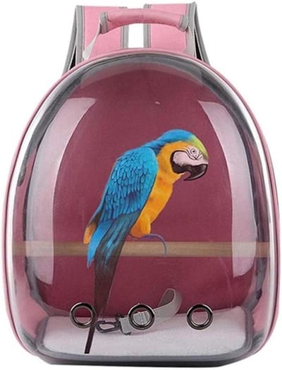 Dieren Rugzak - Reisdrager Kooi - Vogel Transport - Transparante Ruimte - 31 x 18 x 42cm - Roze