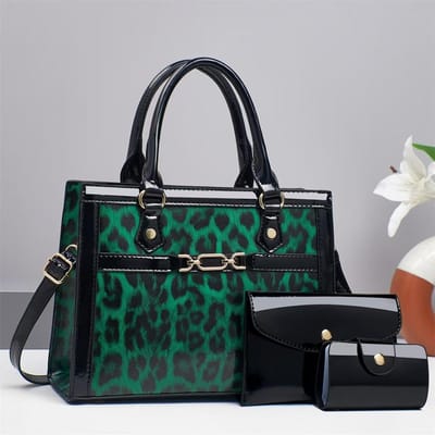 Nieuwe Luipaardprint Moedertas Driedelige Set Retro Eenvoudige Commuter Eénschouder Okseltas Casual en Modieuze Draagtas . black