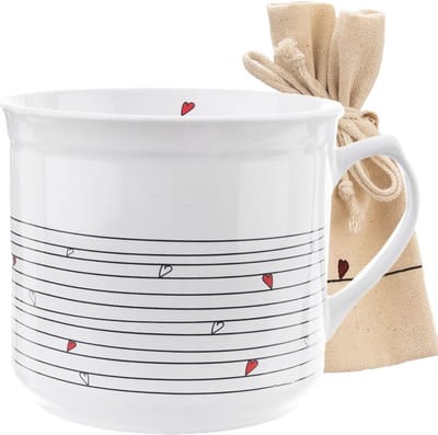 Mok met Zakje Keramiek Wit HART 650 ml - Beker - Koffiemok - Theebeker - Koffie