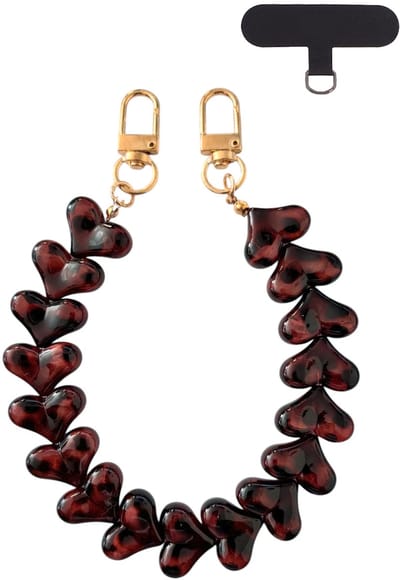 Telefoonkoord Leopard - Hartjes Bruin | Lengte 32 cm | Acryl/Bijoux | Fashion Favorite