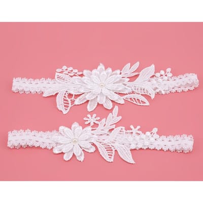 Sexy Dentelle 2pcs/Ensemble Jarretière de Mariage Dentelle Broderie Florale Jarretières Sexy pour Femmes/Mariée Anneau de Cuisse Jarretière de Jambe Nuptiale blanc