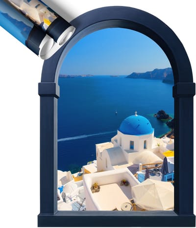 Wallfluent 3D Muursticker - Uitzicht op de Middellandse Zee Muursticker Raam - 58x60 cm - Blauw 3D Muursticker Raam - Muursticker 3D Uitzicht - Nep Raam Met Uitzicht - Muursticker Raam Uitzicht - Nep Raam Muursticker - Zelfklevend Vals Raam