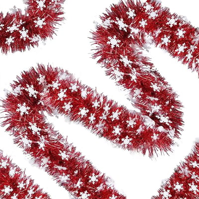 QTTVBTNA - 1 Stuk 10 Meter Kerst Slingers met Sneeuwvlokken, Rode Metallic Kerst Guirlande - Kerstboom & Plafond Versiering voor Binnen en Buiten - Feestelijke Decoratie voor Nieuwjaar & Verjaardagen