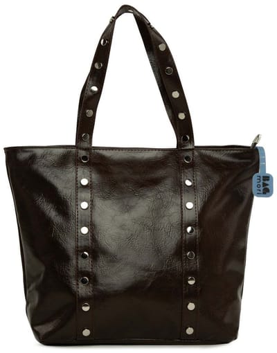 Bagmori Shopper Grote tote bag van gekreukt leer met studsdetails