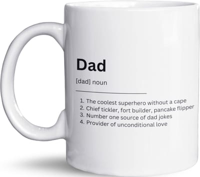 NietMokken.nl - Grappige mok "Dad Dictionary" - Beide zijden bedrukt - Keramische beker 325 ml - Magnetron- en vaatwasbestendig - Perfecte tas voor vaders - Leuk als cadeau!