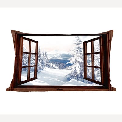Sierkussens - Kussentjes Woonkamer - 50x30 cm - Winter - Landschap - Natuur - Berg - Bomen - Doorkijk - Uitzicht