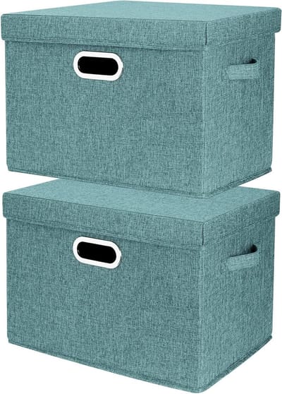 Grote Opbergdozen met Deksel, Vouwbaar en Wasbaar, Set van 2, 44x30x29 cm, Perfect voor Organisatie en Opslag